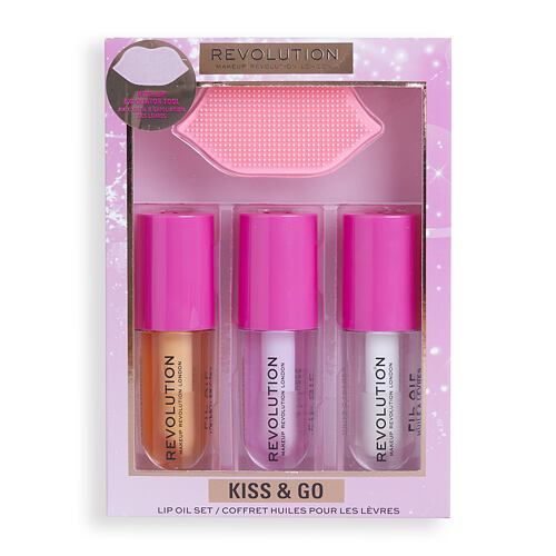 Olje za ustnice Makeup Revolution London Kiss & Go Lip Oil Set 4,5 ml Seti