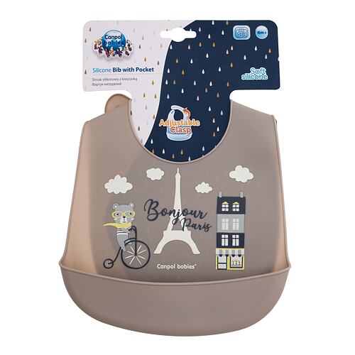 Slinček Canpol babies Bonjour Paris Silicone Bib With Pocket 1 kos