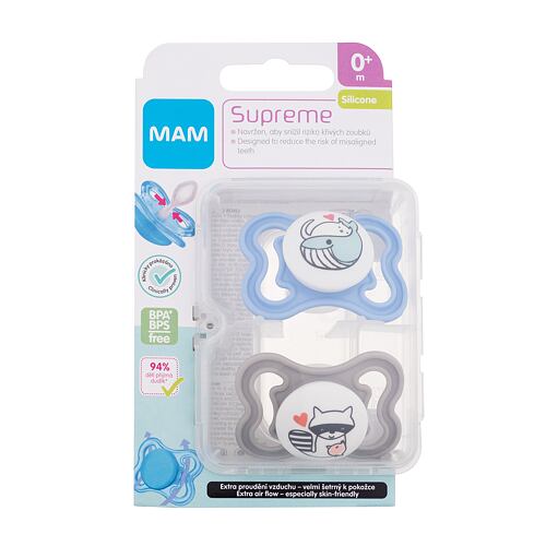 Duda MAM Supreme Silicone Pacifier 0m+ Blue & Grey 2 kos