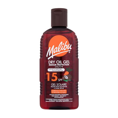 Zaščita pred soncem za telo Malibu Dry Oil Gel With Beta Carotene and Coconut Oil SPF15 200 ml